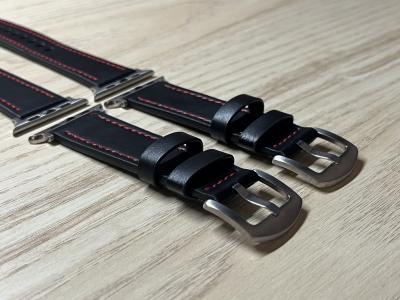 Apple Watch fekete bőr óraszíj piros cérnával0